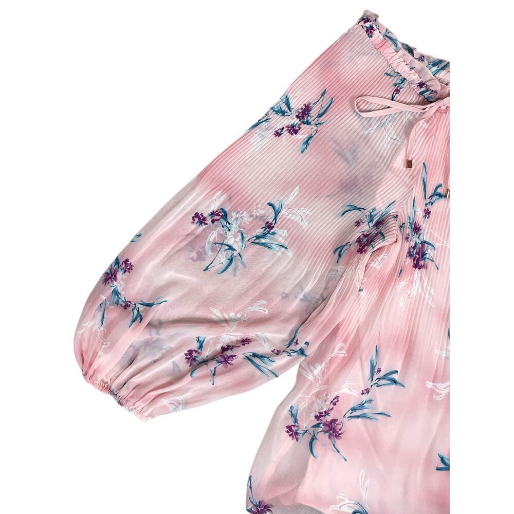 Lane Bryant Pink Floral Blouse Chiffon Overlay Off Shoulder Babydoll Size 22/24 - Picture 5 of 13